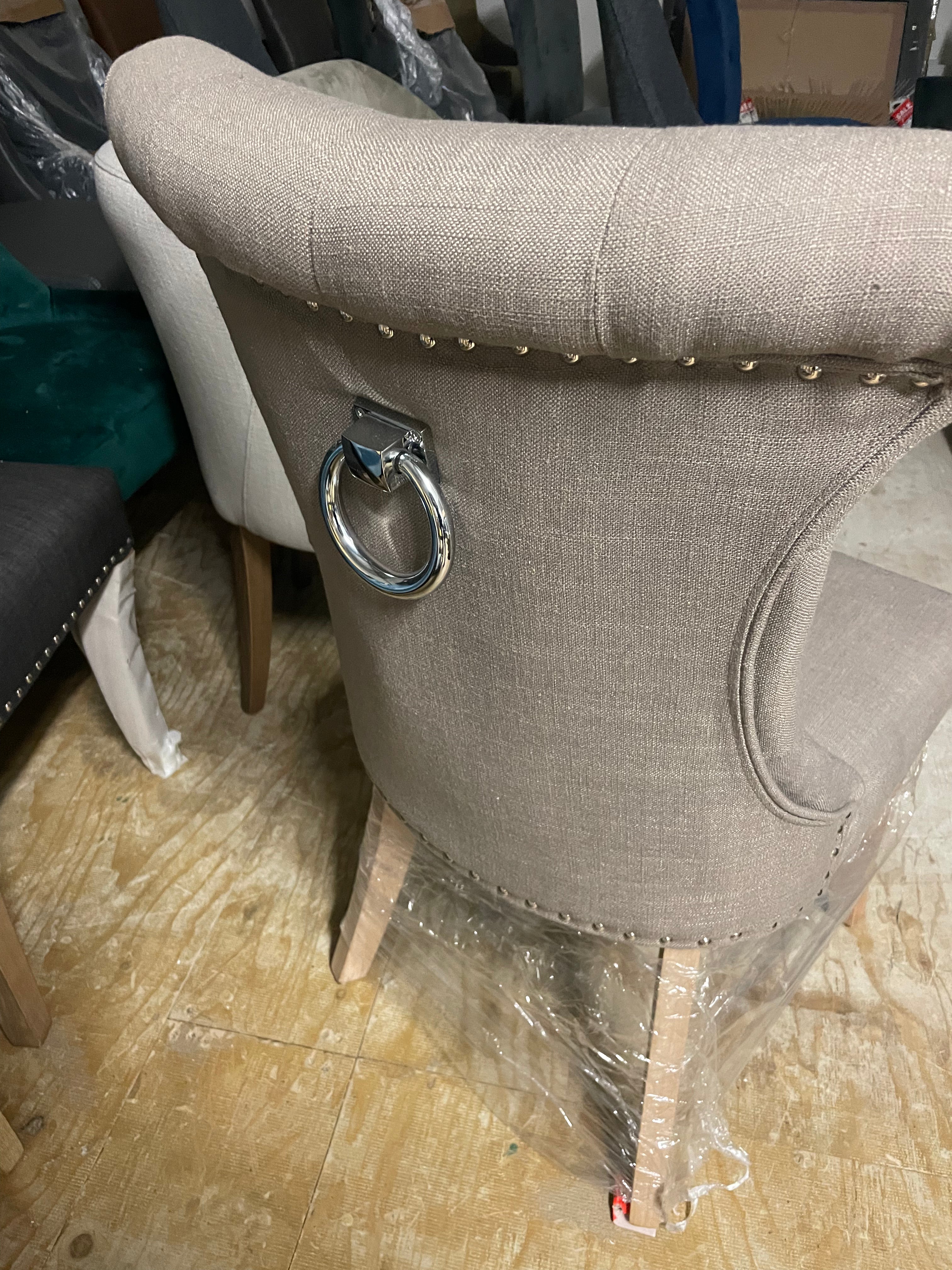 Rocha dining  accent chair  beige linen with knocker  last one pay Instore only