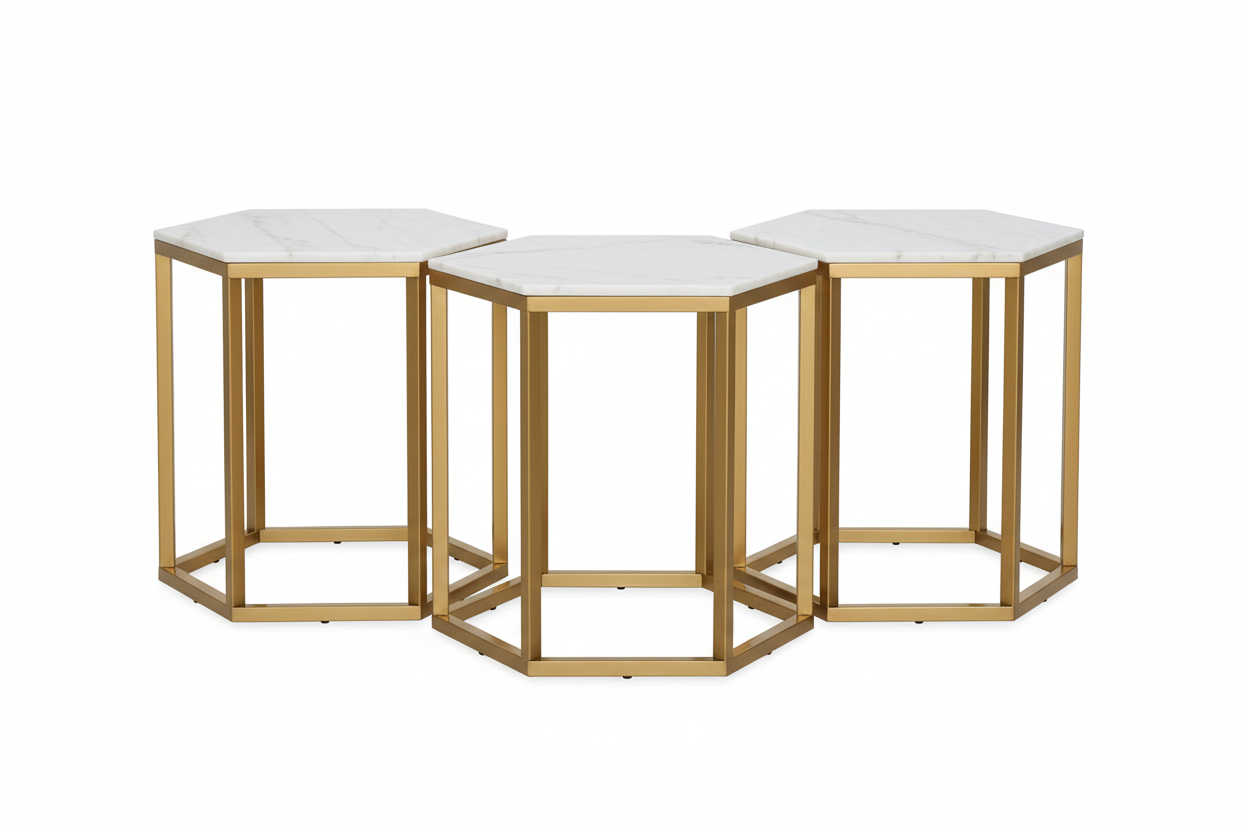 Hexagon gold Glass End Table