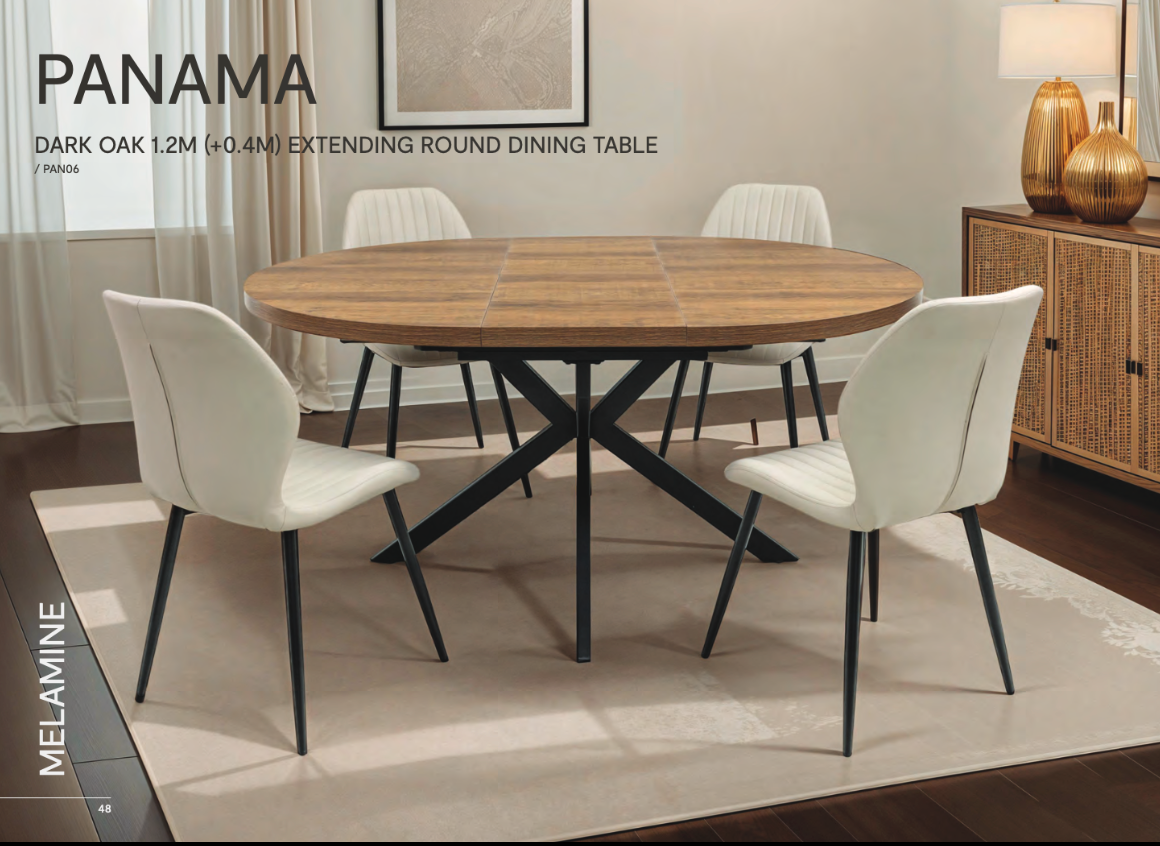 Pamela Round dark oak extending  dining table . Available instore (Copy)