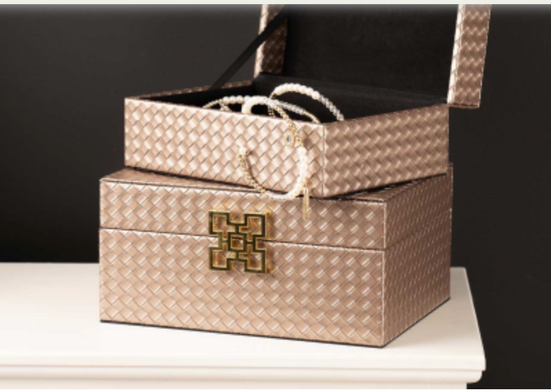 Set of 2 jewellery boxes in bronze with gold handles Fabulous ! REDUCED !