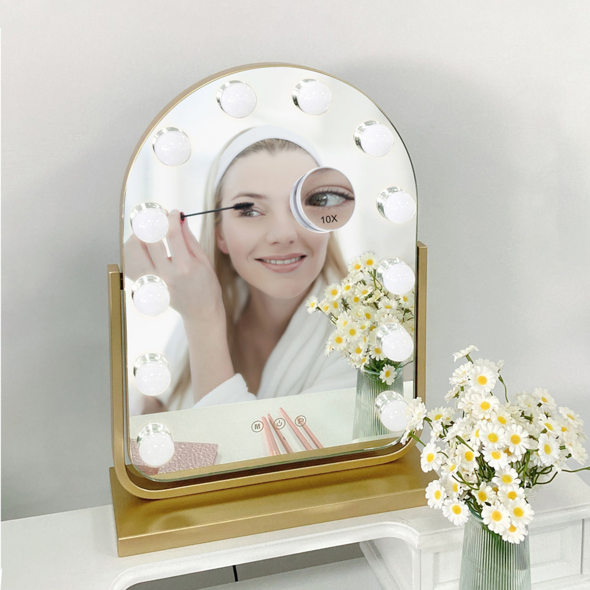 Hugh Hollywood bulb arch  mirror in Gold