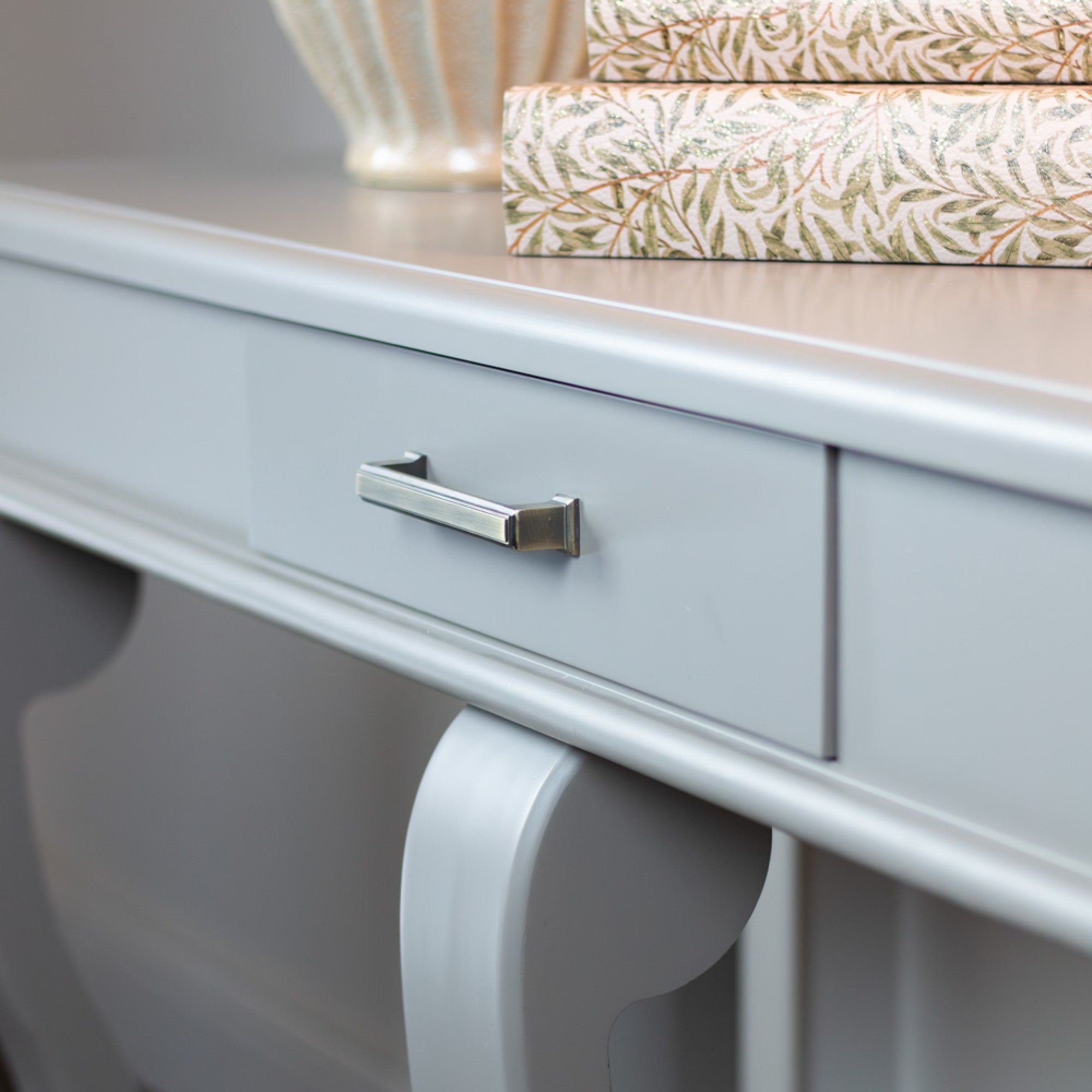 Samuel  Fallon Savoy Scroll  console  table  150 cm with drawer in Black or Taupe