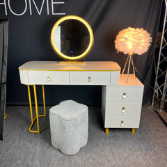 Karl  3 piece Dressing table w stool and mirror SPECIAL instore purchase . White marl .
