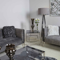 Alannah Apex chrome side end table with smoked glass top CLEARANCE NETT-end table-Renaissance Design Studio