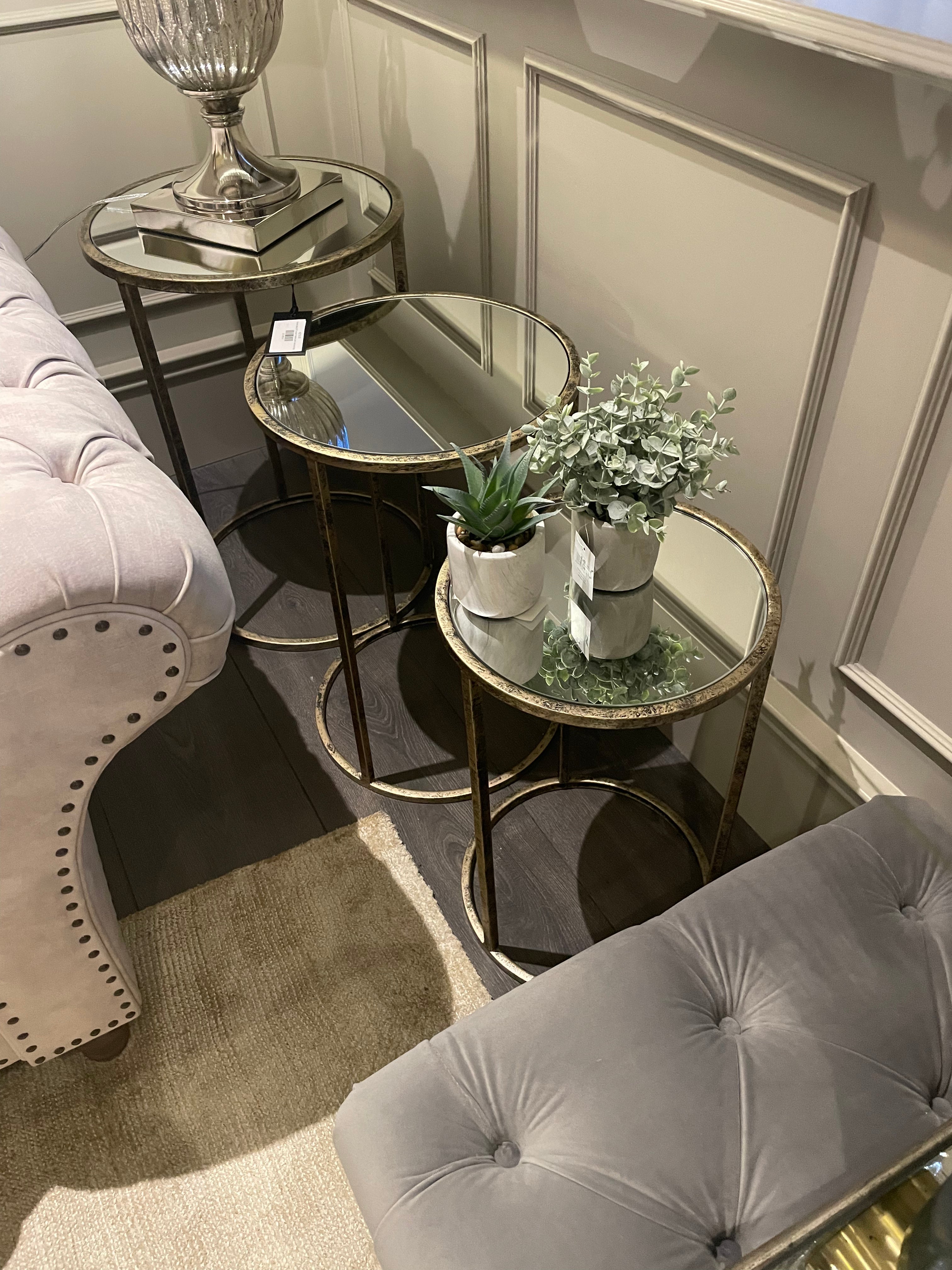 Byron Nest of 3 round Tables with marbled top-side table-Renaissance Design Studio