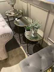 Byron Nest of 3 round Tables with marbled top-side table-Renaissance Design Studio