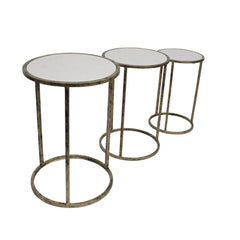 Byron Nest of 3 round Tables with marbled top-side table-Renaissance Design Studio