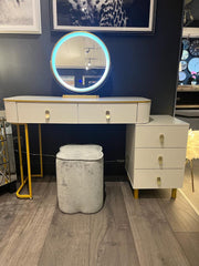 Karl  3 piece Dressing table w stool and mirror SPECIAL instore purchase . White marl .
