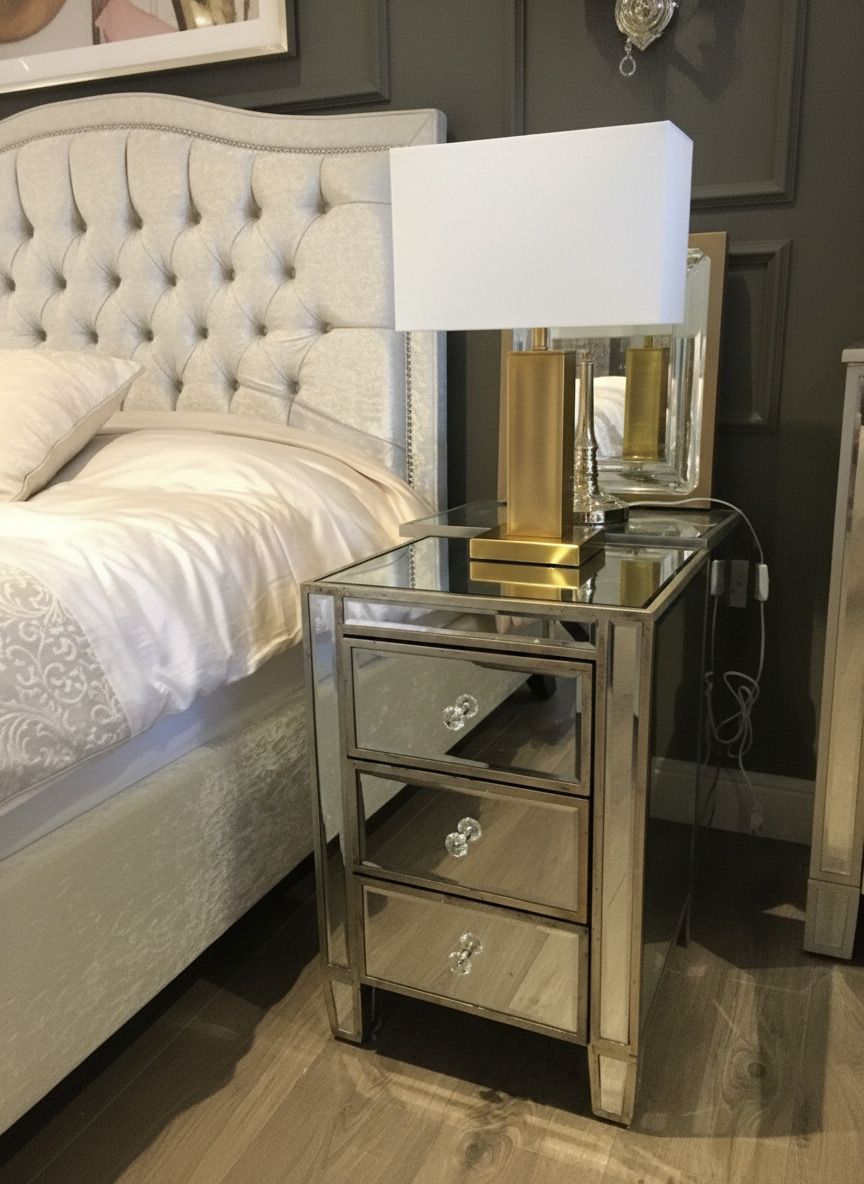 2 x Vintage Venezia 3 drawer luxury bedside cabinet clearance price . Pay Instore