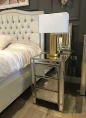 2 x Vintage Venezia 3 drawer luxury bedside cabinet clearance price . Pay Instore