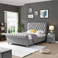 Kildare chesterfield bed in grey Dublin clearance FLASH SALE-deep buttoned bed-Renaissance Design Studio