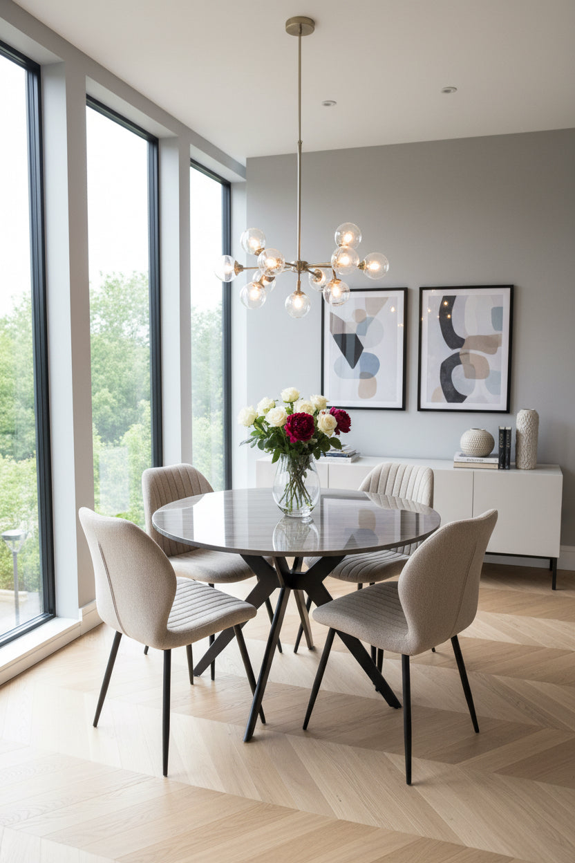 Laurence 1.07m Round Dining Table Grey Oak Finish-dining table-Renaissance Design Studio