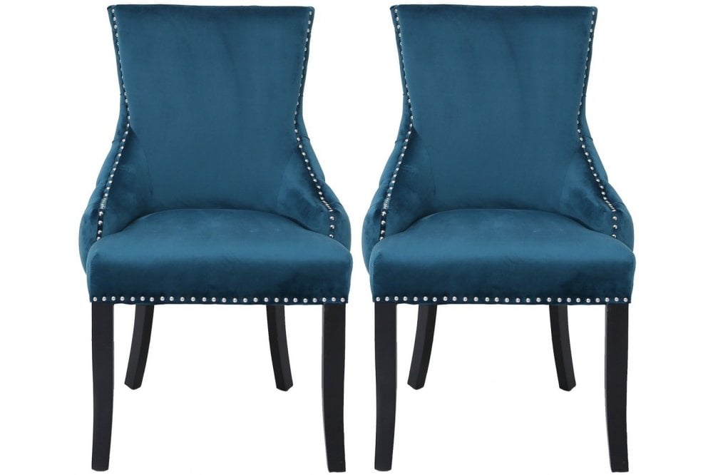 Marine Green Teal Luxurious Lucia Tufted Dining Chairs set of 2 for collection Half Price-Dining chair-Renaissance Design Studio