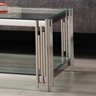 Medina Coffee Table chrome and glass-Renaissance Design Studio