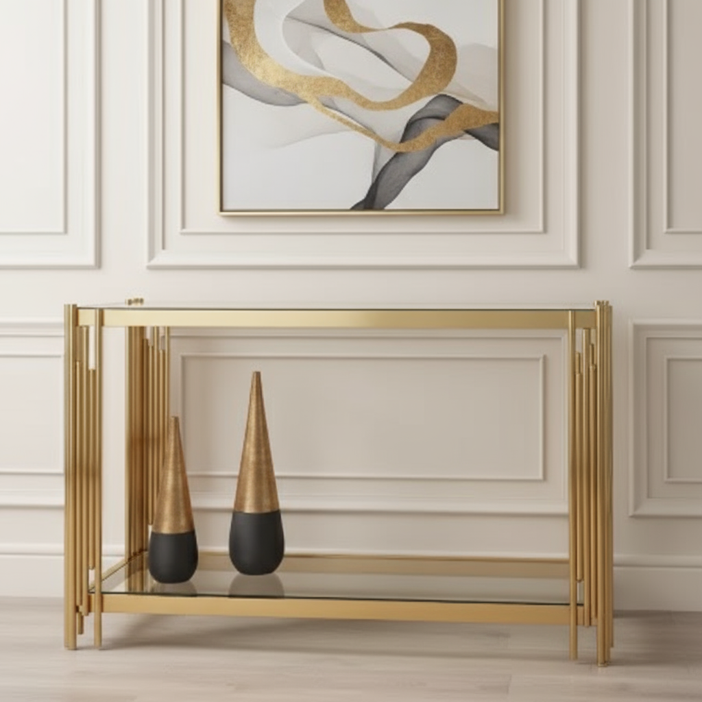 Cohen  Tubular Gold Console Table  REDUCED SALE PRICE