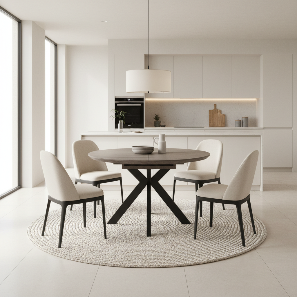 Mirabeau round oak dining table fixed  SMART top or extending
