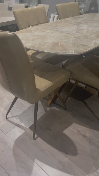 Sammy Marble look Large dining table with brass spider leg