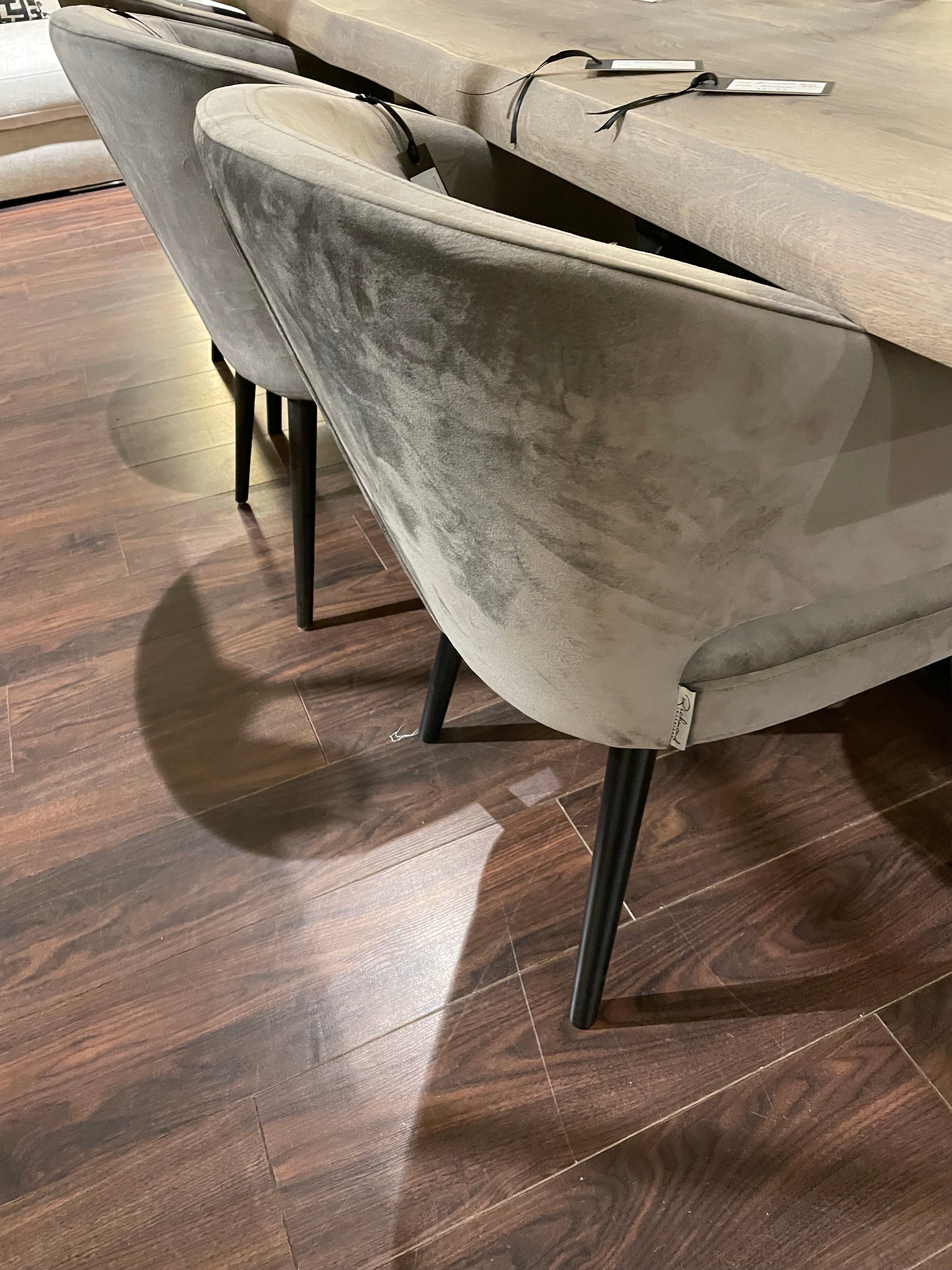 Renaissance Textured fabric Designer Dining Chairs w brass cap set of 6 on SALE-Dining Chair-Renaissance Design Studio