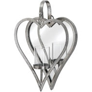 Small Antique Silver Mirrored Heart Sconce Candle Holder