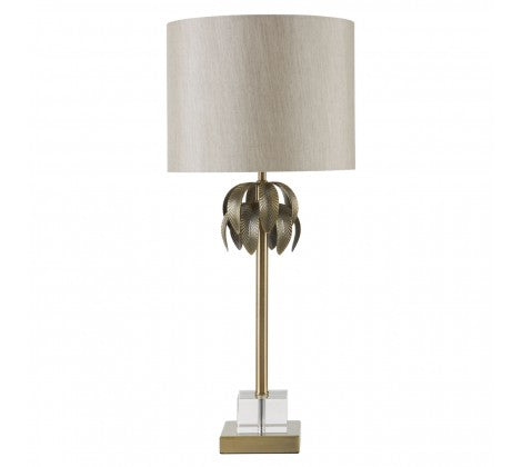 Herta table lamp with leaf design on antiqued brass  base