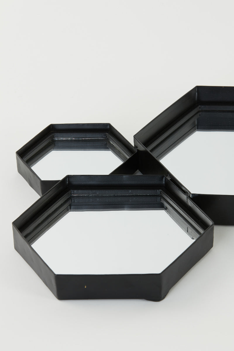 octagonal wall mirror collage in black ( wall art ) 98x3,5x57,5