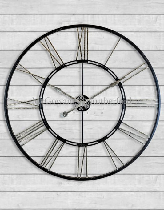 X large  Silver & Black Skeleton  clock 102 cm  click n collect 77