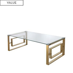Alannah gold coffee  table  with glass top 120 cm reduced