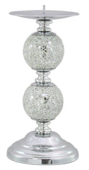 White  Silver  Mosaic  2 Ball Candle Holder 082 half price Instore