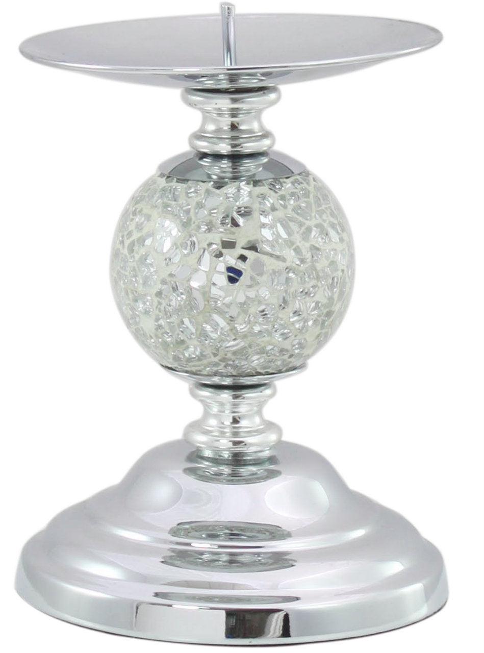 White  Silver  Mosaic Ball Candle Holder 082