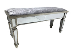 Ottoman  mirrored bench with silver crushed velvet REDUCED ! For collection only