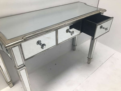 Mirrored Console large Table with 3 Drawers and  Silver Finish trim SALE