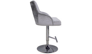 Jimmy Gas Lift Bar Stool - Pewter silver grey  velvet for collection last one