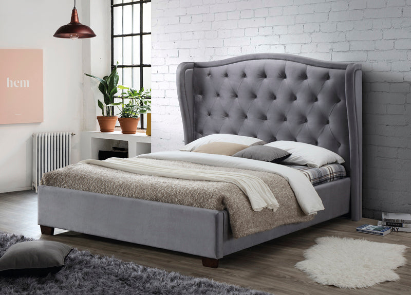 Laurence Winged Bed 5ft with tall headboard  in grey ! In stock today