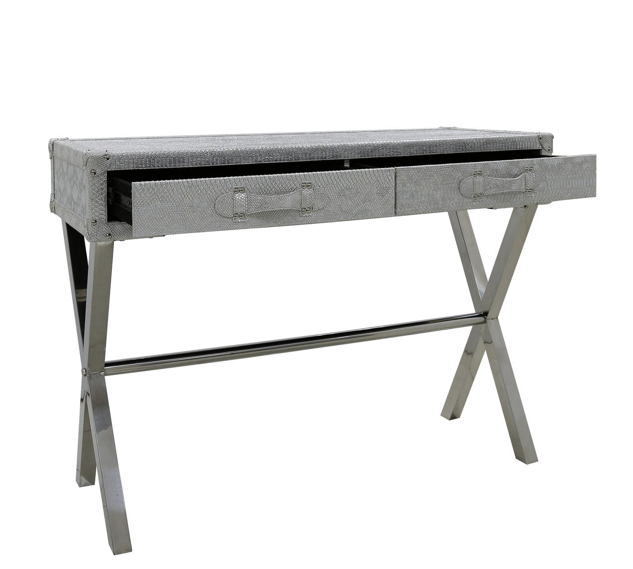 Antique Silver 2 Drawer Faux Snake Leather Console Table half price deal LAST ONE instore