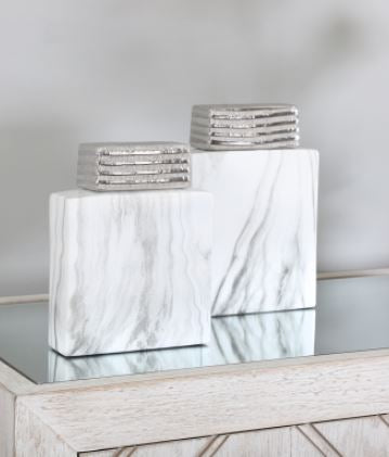 White 24.7cm Marble And Silver Ginger Jar * x 1 (  Instore purchase  only )