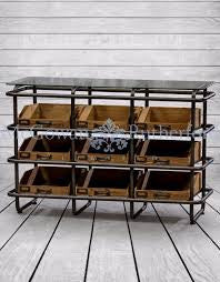 Industrial Metal And Wood 9 Drawer Wide Shelf Unit
