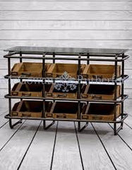 Industrial Metal And Wood 9 Drawer Wide Shelf Unit