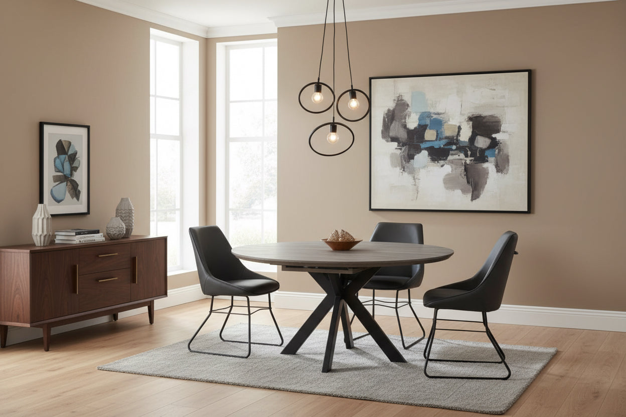 Mirabeau round  to oval extending dining table  with smart top