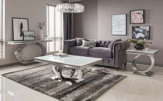 Orion white glass and chrome large coffee table