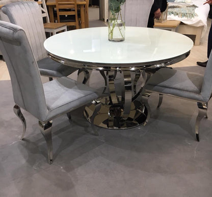Athena round glass dining table with 4 chairs