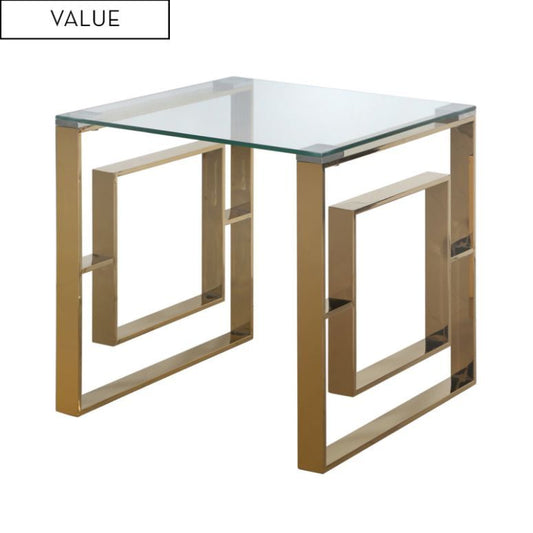 Alannah gold end  table  with glass top 55 cm