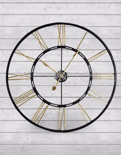 SKELETON LARGE BLACK AND GOLD IRON CLOCK 102cm click n collect PRE ORDER