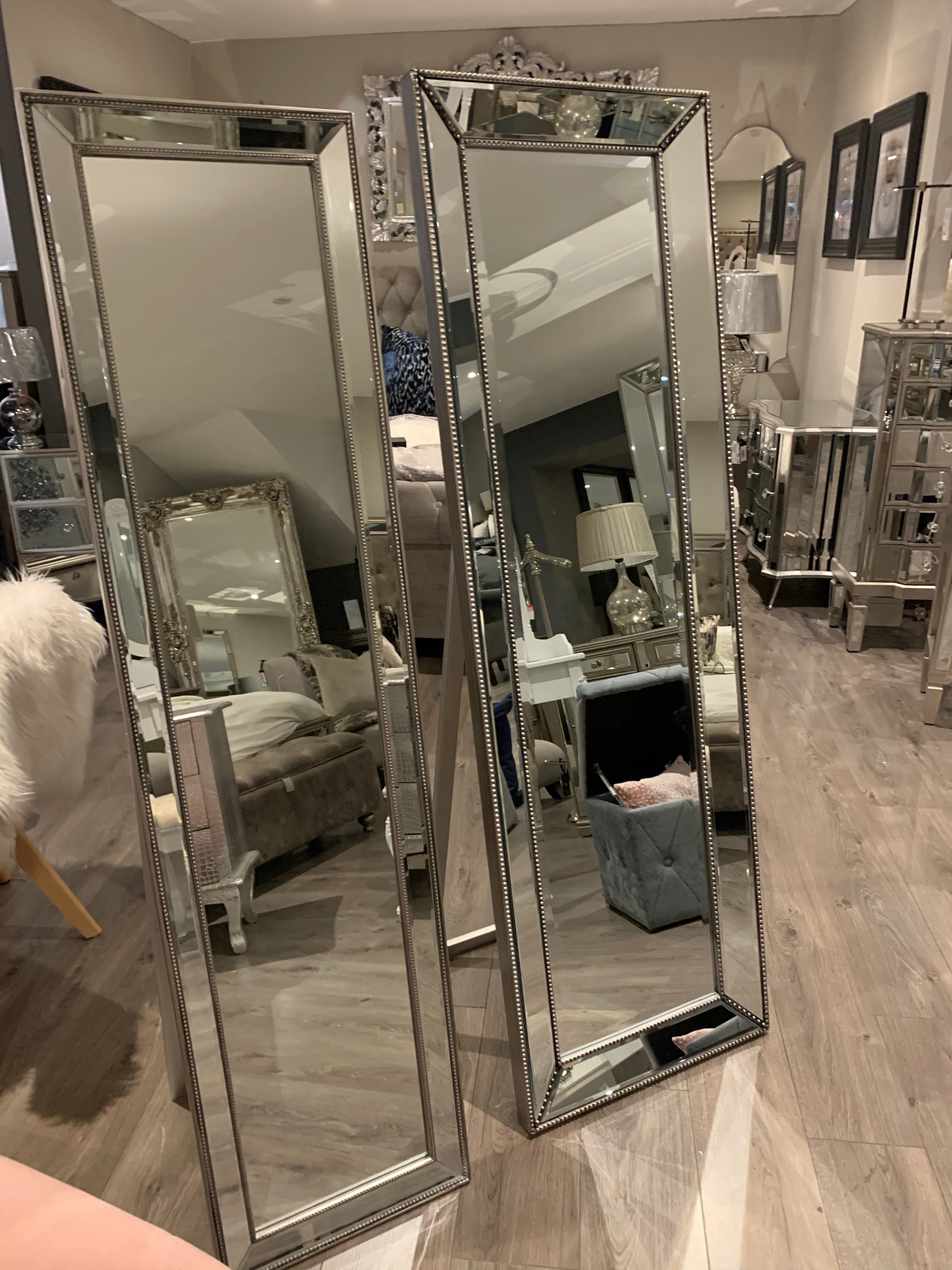 Large Beaded  silver trimmed mirror  168 x 53cm click n collect price inquire Instore sold out