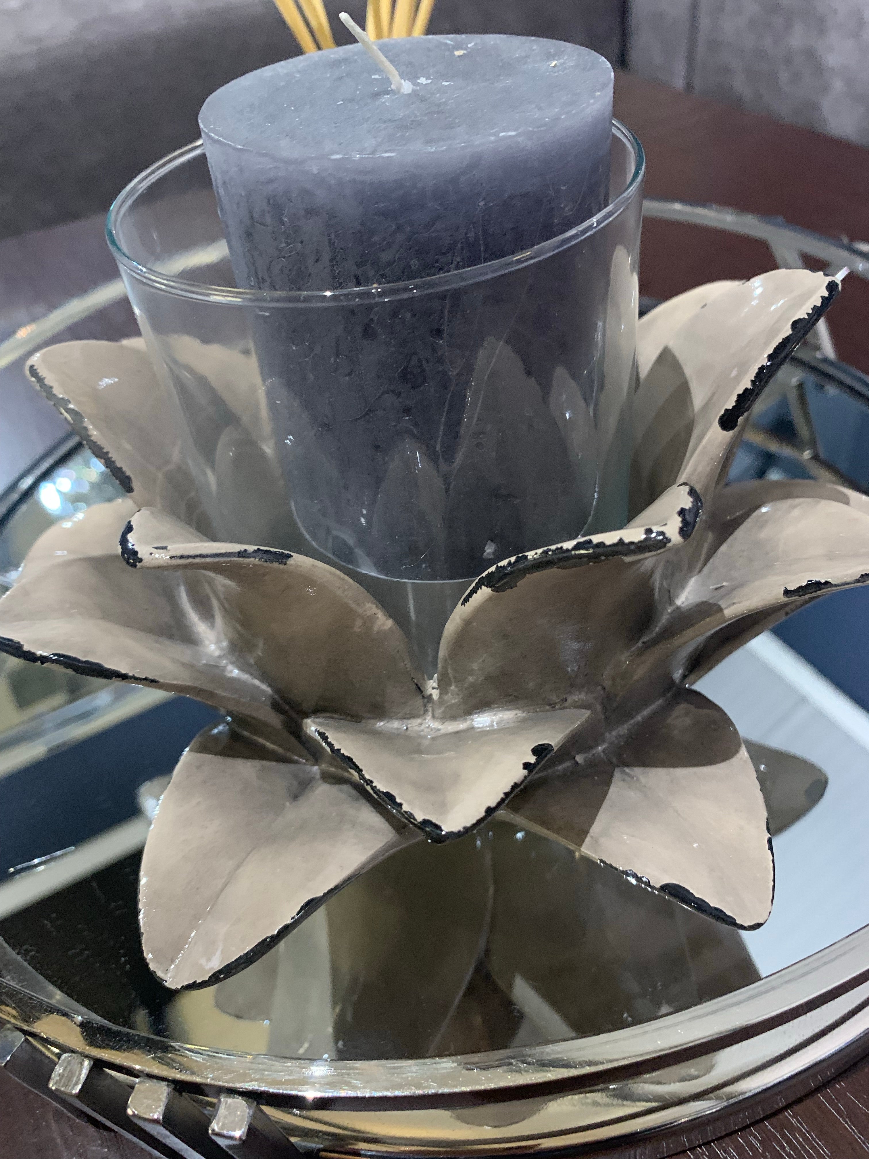 Artichoke candle holder taupe grey instore only