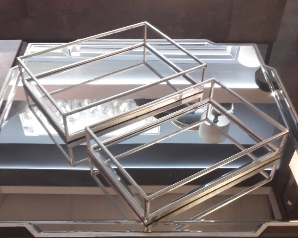 Mirrored tray rectangle in large or medium