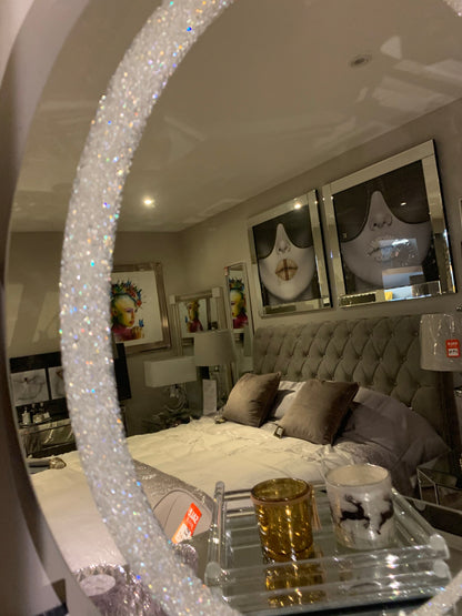 Diamond crush round mirror  60 cm CLEARANCE Click & Collect SOLD OUT