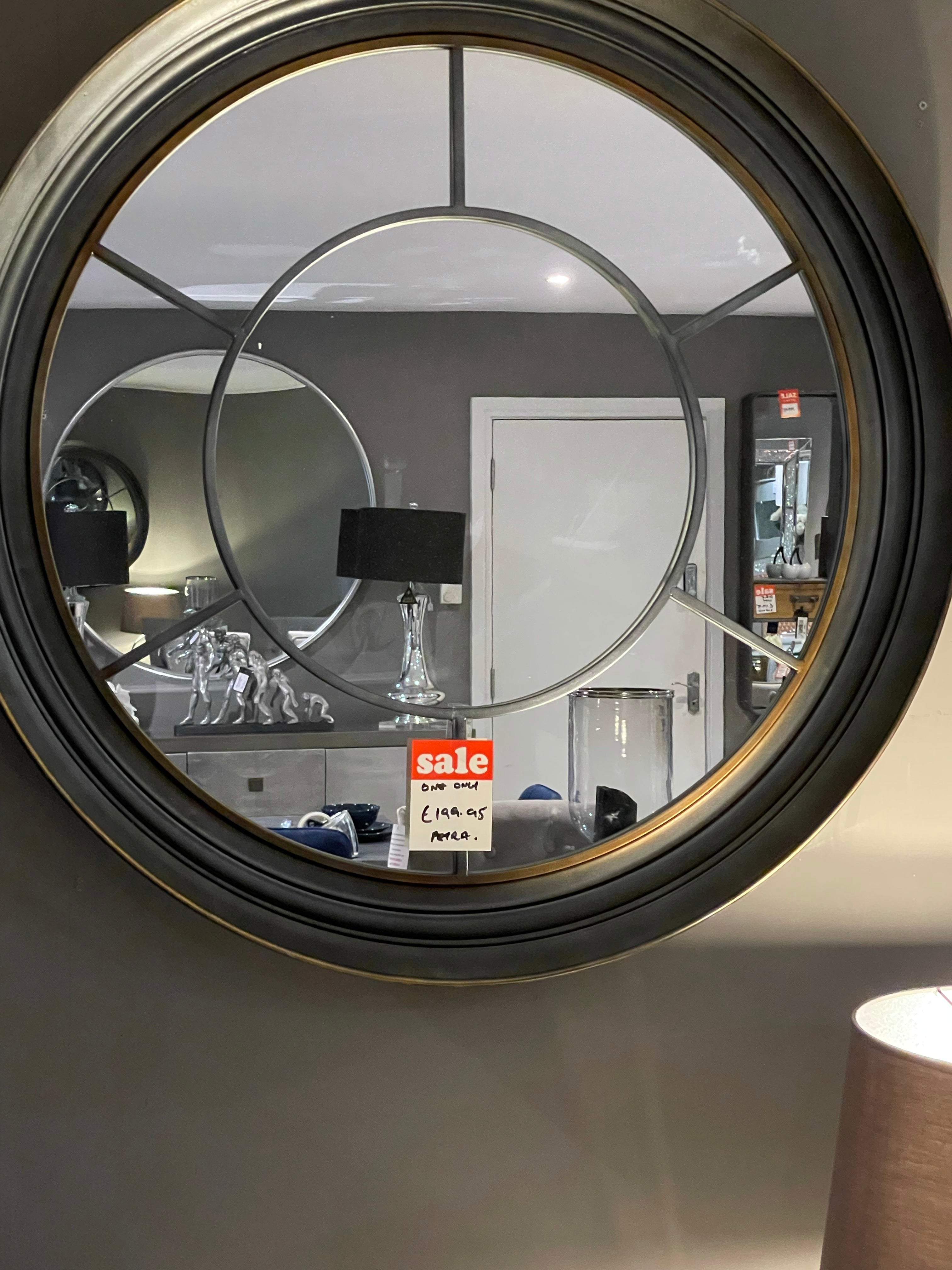 Burnished silver foil round window mirror 93 cm ex display
