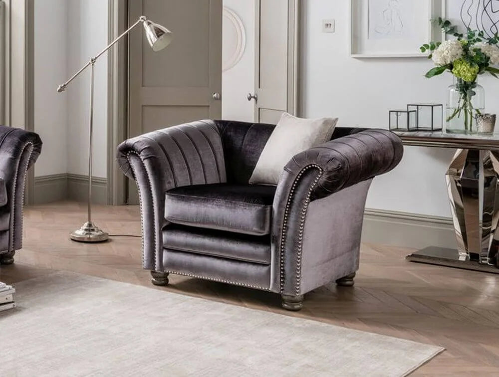 Giselle  plush velvet 1 seater charcoal last one !  Instore Purchase  view in outlet