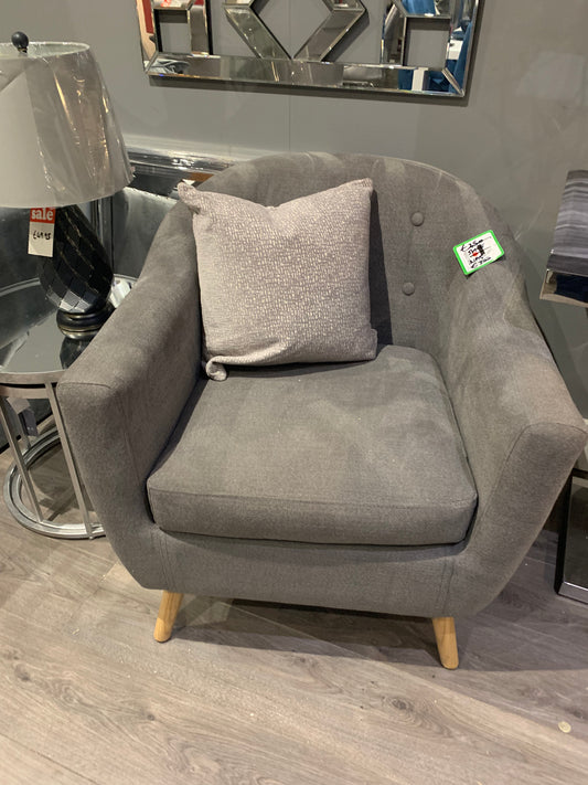 Farrelly  Retro styled 1 seater / Tub chair  in grey LAST ONE LEFT  to purchase instore sold as seen