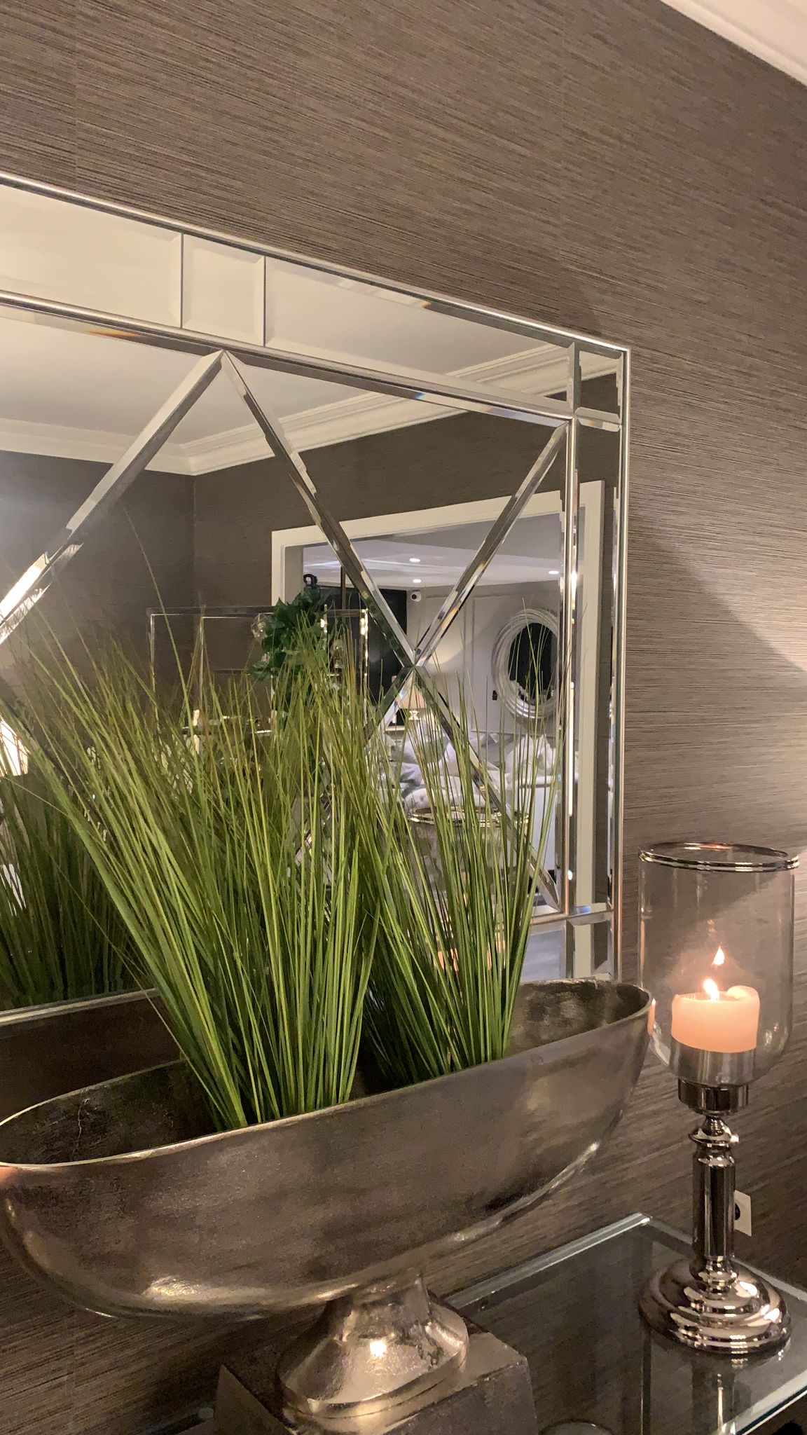 Beaumont Mirror Stunning with cross cut glass sections unwrapped . View and pay Instore only